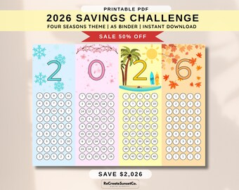 2026 Savings Challenge Four Seasons Savings Challenge Save 2026 A5 Savings Inserts Cash Stuffing Binder Tracker Cash Tracker Printable