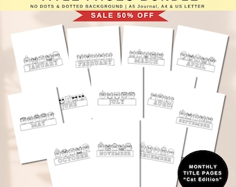 12 Monate Titelseite Bundle, DRUCKBARE Journal Seiten, Digitale Planer Seiten, A5 A4 & US Letter, Digitaler Download, Katzen Thema, Deckblätter