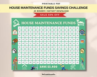 House Maintenance Funds Savings Challenge 2026 Save 3400 A5 Savings Inserts Cash Stuffing Binder Tracker Cash Tracker Printable A5 Binder