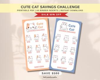 Cute Cat Savings Challenge 2027 Save 500 Cash Stuffing A6 Savings Inserts Binder Tracker Cash Tracker Printable Kawaii Savings Challenge