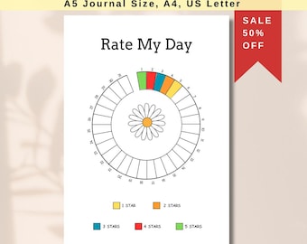 Rate My Day Printable: Mood Tracker Journal Page (A5/A4/US Letter)