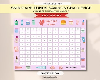 Skin Care Funds Savings Challenge 2026 Savings Challenge Save 1500 A5 Savings Inserts Cash Stuffing Binder Tracker Cash Tracker Printable