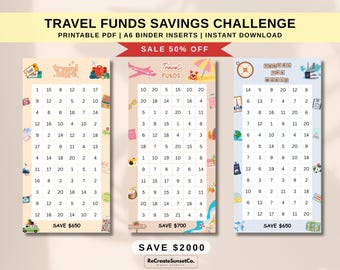 Travel Fund A6 Savings Challenge 2026 Save 2000 Cash Stuffing Savings Inserts Binder Tracker Cash Tracker Printable Kawaii Savings Challenge