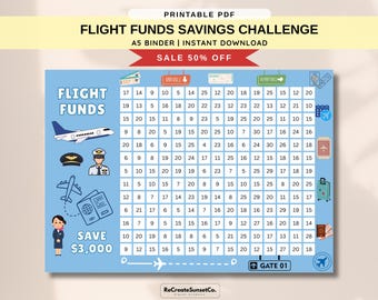 Flight Funds Savings Challenge 2026 Save 3000 A5 Savings Inserts Cash Stuffing Binder Tracker Cash Tracker Printable A5 Binder Inserts