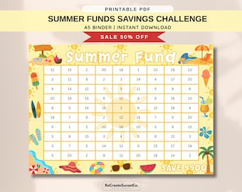 Summer Funds Savings Challenge 2027 Save 900 A5 Savings Inserts Cash Stuffing Binder Tracker Cash Tracker Printable A5 Binder Inserts