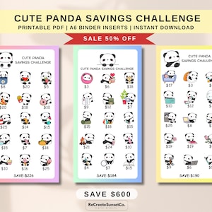 Cute Panda Savings Challenge 2026 Save 600 Cash Stuffing A6 Savings Inserts Binder Tracker Cash Tracker Printable Kawaii Savings Challenge