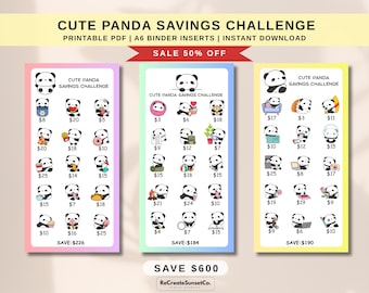 Cute Panda Savings Challenge 2026 Save 600 Cash Stuffing A6 Savings Inserts Binder Tracker Cash Tracker Printable Kawaii Savings Challenge