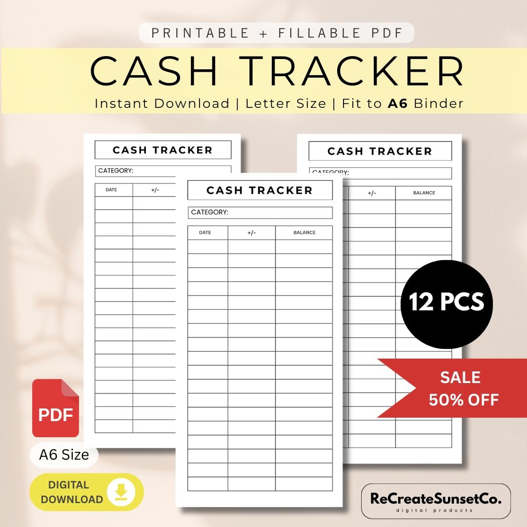 A6 Cash Tracker Inserts, Minimalist Budgeting (fillable PDF) - Etsy