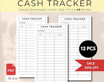 A6 Cash Tracker Inserts, Minimalist Budgeting (Fillable PDF)