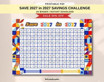 Save 2027 in 2027 Savings Challenge A5 Savings Inserts Cash Stuffing Binder Tracker Cash Tracker Printable Kawaii Savings Digital Download