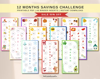 2026 Savings Challenge 12 Months Savings Challenge A6 Savings Inserts Cash Stuffing Binder Tracker Cash Tracker Printable Kawaii Savings