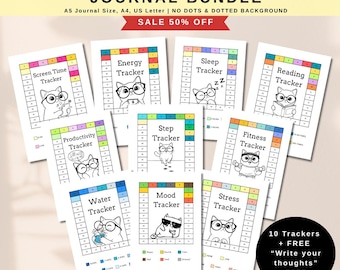 2027 Journal Bundle, Monthly Trackers Cat Theme Value Pack, Printable Journal Pages, Digital Planner Pages, A5, A4 & US Letter Size