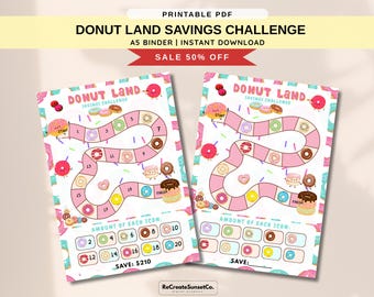 Donut Land Savings Challenge A5 Savings Inserts Cash Stuffing Binder Tracker Cash Tracker Printable Kawaii Emergency Saving Challenge