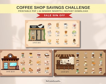 Kawaii Coffee Break Savings Challenge A6 Savings Inserts Cash Stuffing Binder Tracker Cash Tracker Printable Kawaii Savings Coffee Lover