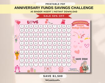 Anniversary Funds Savings Challenge 2026 Savings Challenge Save 1500 A5 Savings Inserts Cash Stuffing Binder Tracker Cash Tracker Printable