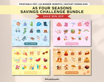 2027 Savings Challenge Bundle Four Seasons Savings Challenge A5 Savings Inserts Cash Stuffing Binder Tracker Cash Tracker Bundle Printable