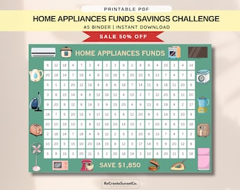 Home Appliances Funds Savings Challenge 2026 Save 1850 A5 Savings Inserts Cash Stuffing Binder Tracker Cash Tracker Printable A5 Binder