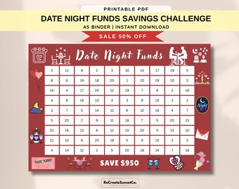 Date Night Funds Savings Challenge 2027 Save 950 A5 Savings Inserts Cash Stuffing Binder Tracker Cash Tracker Printable A5 Binder Inserts