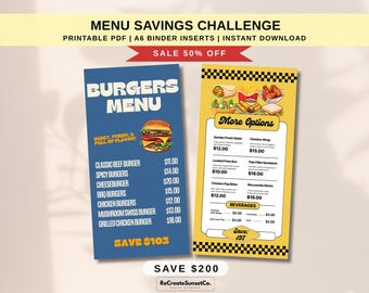 Savings Challenge Inserts Menu Theme Cash Stuffing A6 Binder Insert One Month a Head Low Income Family Cash Tracker Mini Mondays