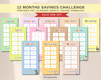 12 Months Savings Challenge 2027 Savings Challenge A6 Savings Inserts Cash Stuffing Binder Tracker Cash Tracker Printable Kawaii Savings