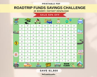 Road Trip Funds Savings Challenge 2026 Savings Challenge Save 1800 A5 Savings Inserts Cash Stuffing Binder Tracker Cash Tracker Printable