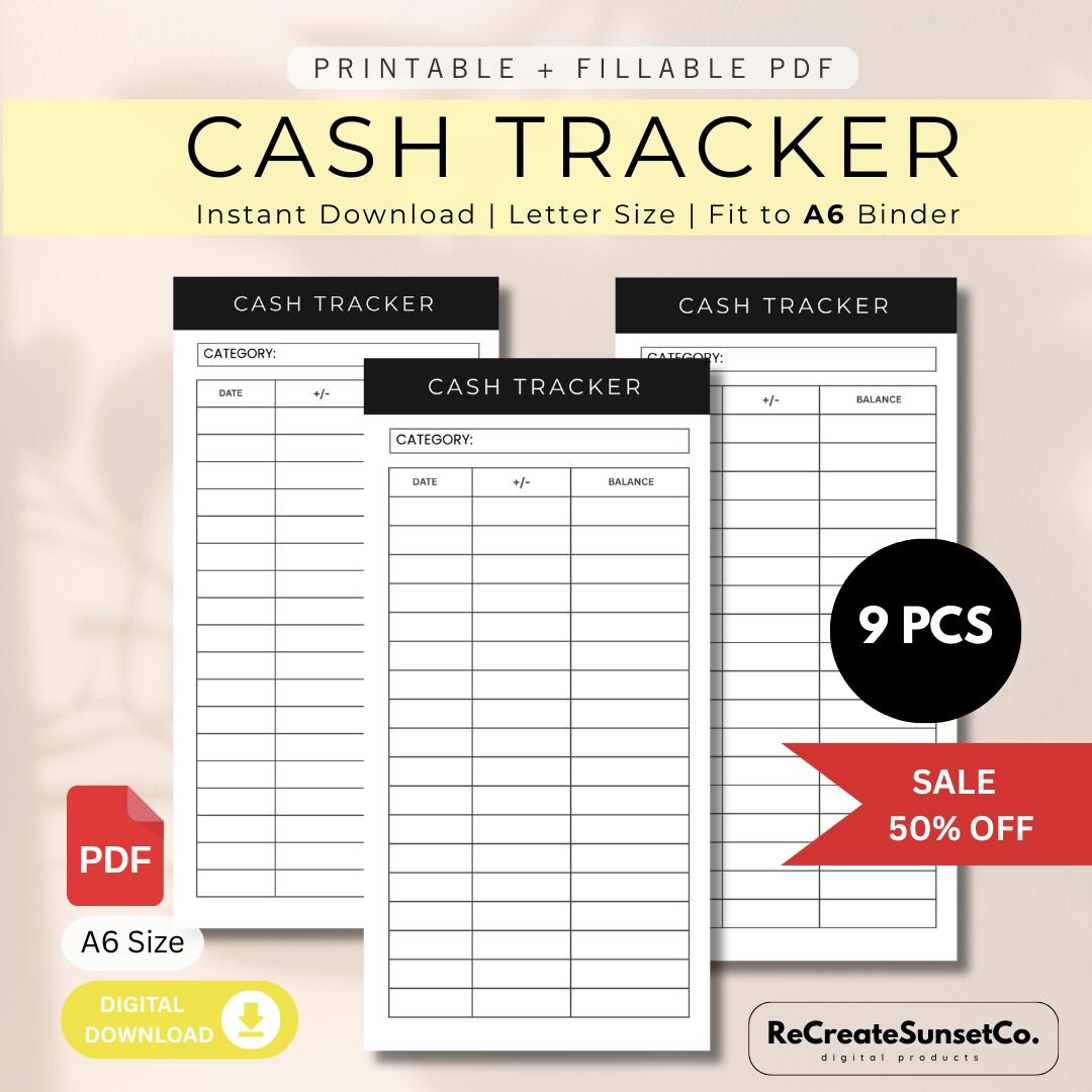 Cash Tracker Inserts Printable Cash Stuffing A6 Cash Tracker for Cash ...