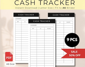 Cash Tracker Inserts Printable Cash Stuffing A6 Cash Tracker for Cash Envelopes Savings Tracker Cash Envelopes Inserts Tracker Fillable PDF