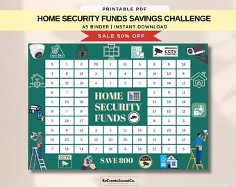 Home Security Funds Savings Challenge 2026 Save 800 A5 Savings Inserts Cash Stuffing Binder Tracker Cash Tracker Printable A5 Binder Insert