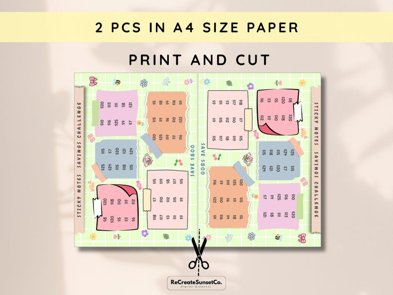 Sticky Notes Savings Challenges Save 800 A5 Savings Inserts Cash ...
