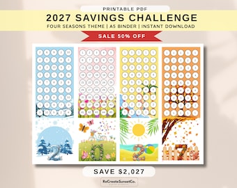 2027 Savings Challenge Four Seasons Savings Challenge Save 2027 A5 Savings Inserts Cash Stuffing Binder Tracker Cash Tracker Printable