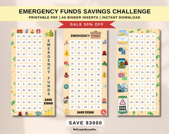 Emergency Funds A6 Savings Challenge 2027 Save 3000 Cash Stuffing Savings Inserts Binder Tracker Cash Tracker Printable Kawaii Savings