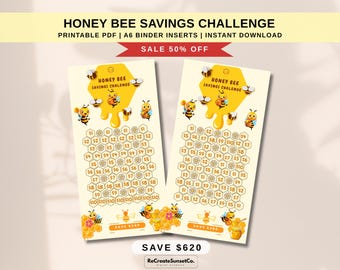 Honey Bee Savings Challenge Save 620 Cash Stuffing A6 Savings Inserts Binder Tracker Cash Tracker Printable Kawaii 2027 Savings Challenge