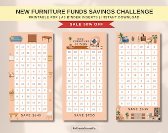 New Furniture Fund A6 Savings Challenge 2026 Save 2000 Cash Stuffing Savings Inserts Binder Cash Tracker Printable Kawaii Savings Challenge