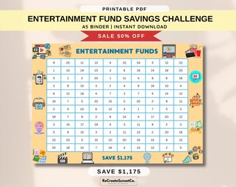 Entertainment Fund Savings Challenge 2026 Savings Challenge Save 1175 A5 Savings Inserts Cash Stuffing Binder Tracker Cash Tracker Printable