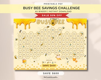 Busy Bee Savings Challenge Save 600 A5 Savings Inserts Cash Stuffing Binder Tracker Cash Tracker Printable Kawaii Emergency Saving Challenge