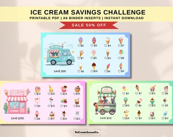 Kawaii Ice Cream Shop Savings Challenge A6 Savings Inserts Cash Stuffing Binder Cash Tracker 2027 Savings Challenge Printable Kawaii Savings