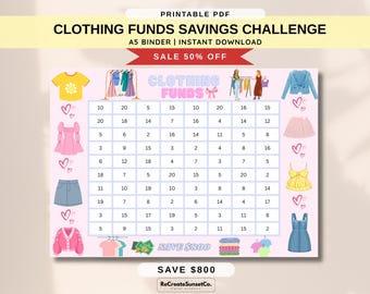 Clothing Funds Savings Challenge 2026 Savings Challenge Save 800 A5 Savings Inserts Cash Stuffing Binder Tracker Cash Tracker Printable