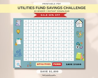 Utilities Fund Savings Challenge 2026 Savings Challenge Save 1800 A5 Savings Inserts Cash Stuffing Binder Tracker Cash Tracker Printable