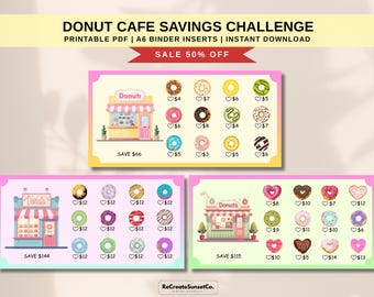 Kawaii Donut Cafe Savings Challenge A6 Savings Inserts Cash Stuffing Binder Cash Tracker 2026 Savings Challenge Printable Kawaii Savings