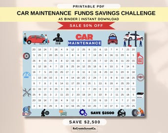 Car Maintenance Funds Savings Challenge 2026 Savings Challenge Save 2500 A5 Savings Insert Cash Stuffing Binder Cash Tracker Printable