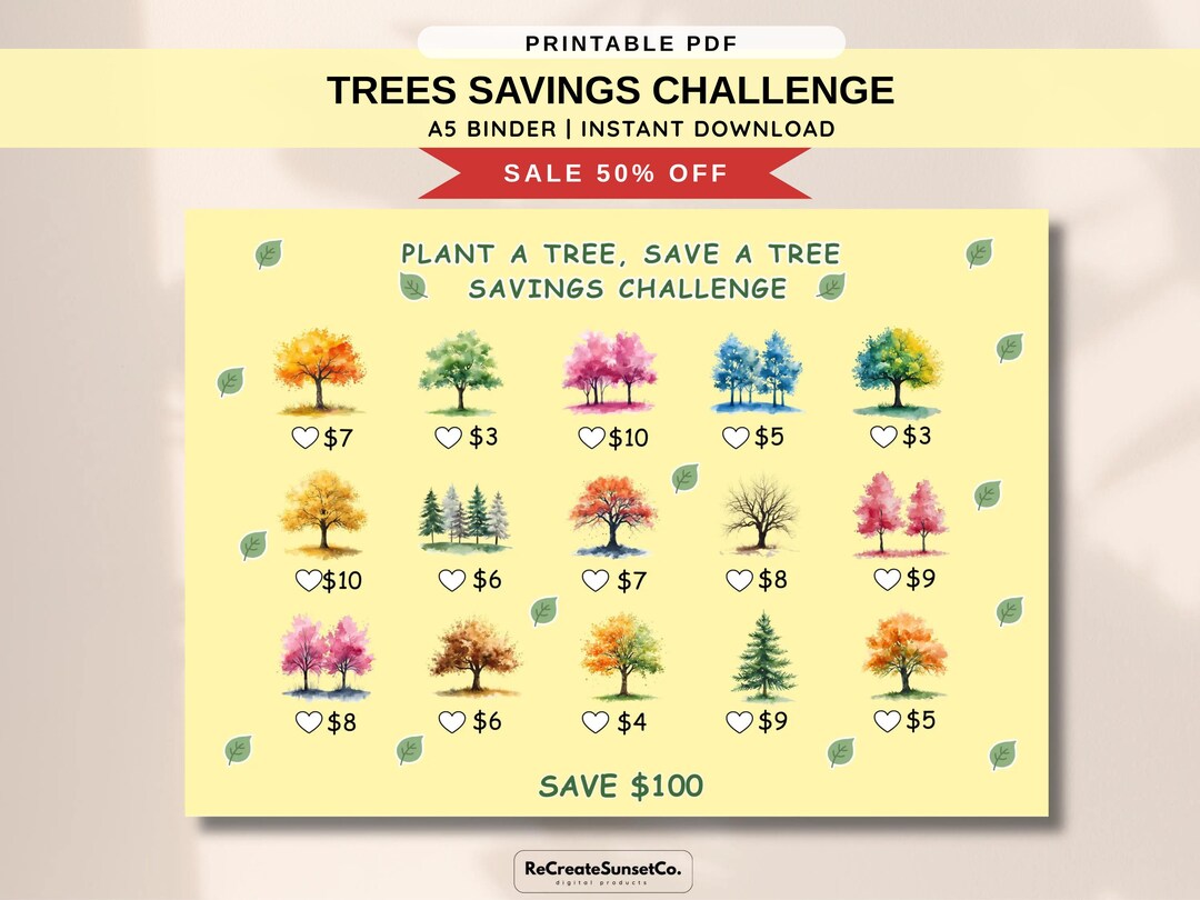 Savings Tree Examples Trees Savings Challenge 2026 Savings Challenge Save 100 A5 Savings ...
