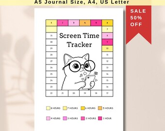 Cat Screen Time Tracker Printable: Monthly Habit Log (Digital Download)