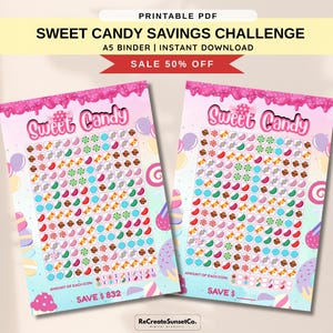 Sweet Candy Savings Challenge A5 Savings Inserts Cash Stuffing Binder Tracker Cash Tracker Printable Kawaii Emergency Saving Challenge