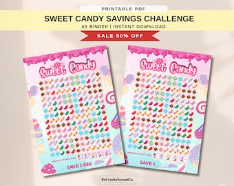 Sweet Candy Savings Challenge A5 Savings Inserts Cash Stuffing Binder Tracker Cash Tracker Printable Kawaii Emergency Saving Challenge