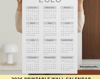 2026 Calendar | Single page | Full year calendar | Desk calendar | wall calendar | 2026 Calendar poster | 2026 planner | PDF