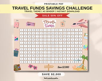Travel Funds Savings Challenge 2026 Savings Challenge Save 2000 A5 Savings Inserts Cash Stuffing Binder Tracker Cash Tracker Printable