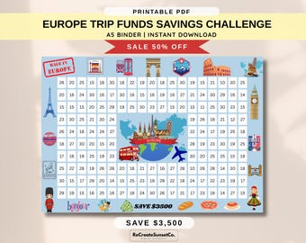 Europe Trip Funds Savings Challenge 2026 Savings Challenge Save 3500 A5 Savings Inserts Cash Stuffing Binder Tracker Cash Tracker Printable