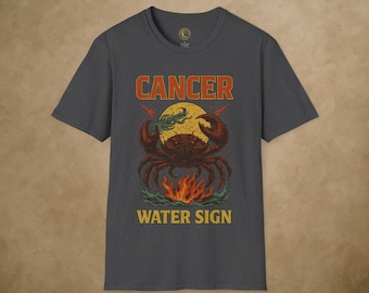 Cancer Zodiac Rock T-Shirt – Astrology Sign Shirt – Cancer Birthday Gift – Vintage Horoscope Tee – Unisex Rock Band Style – Spiritual Shirt