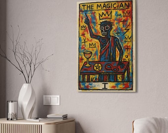 Magician Canvas Basquiat Art Print - Colorful Wall Decor, Tarot Card Art, Unique Gift, Home Decor, Spiritual Decor, Basquiat Style Canva