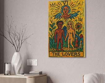 Lovers Canvas Basquiat Art Print - Colorful Wall Decor, Tarot Card Art, Unique Gift, Home Decor, Spiritual Decor, Basquiat Style Canva